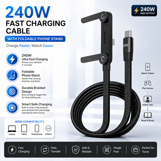 2-in-1 Invisible Holder Charger Cable with Stand - 240W Fast Charging
