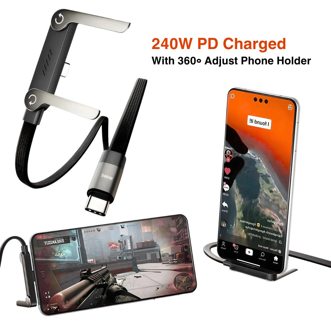 2-in-1 Invisible Holder Charger Cable with Stand - 240W Fast Charging